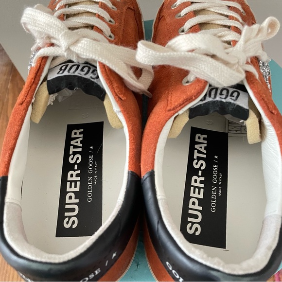 Golden Goose Deluxe Brand Superstar Sneakers Orange Suede Silver Glitter Star 39 - Picture 5 of 9